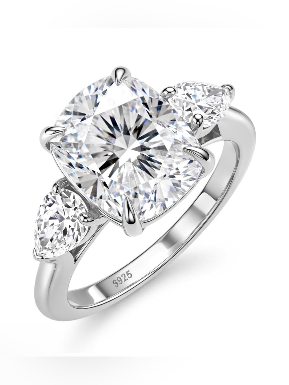 6 CTW 3 Stone Cushion Cut Moissanite Ring D VVS1 925 Silver 14K Gold GRA - Picture 2 of 5